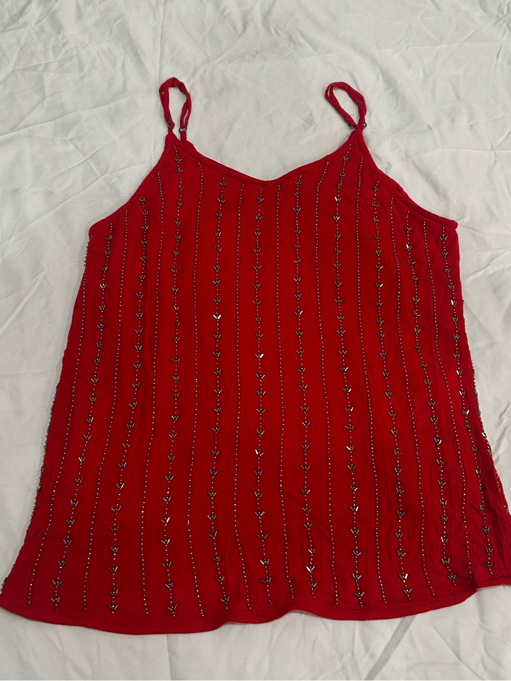 Beadwork Red Spaghetti-Strap Camisole